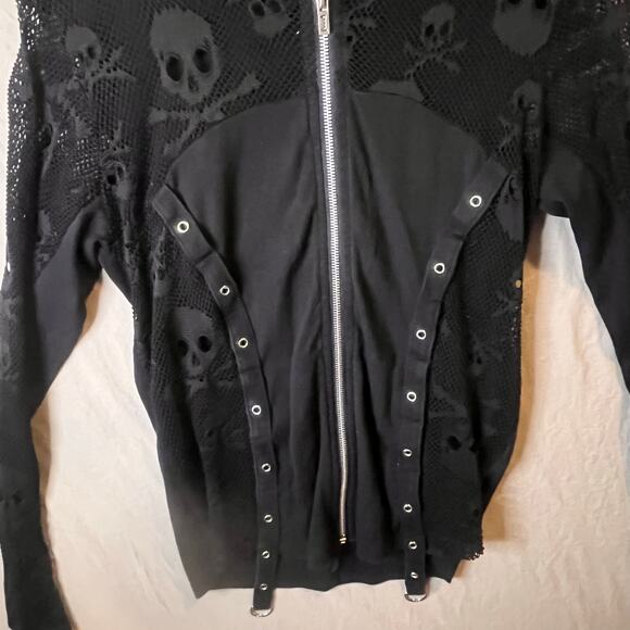 Gothic Punk Mesh Skull Women Small Hoodie Jacket Zip Up D-Ring Straps Grunge - Picture 6 of 7